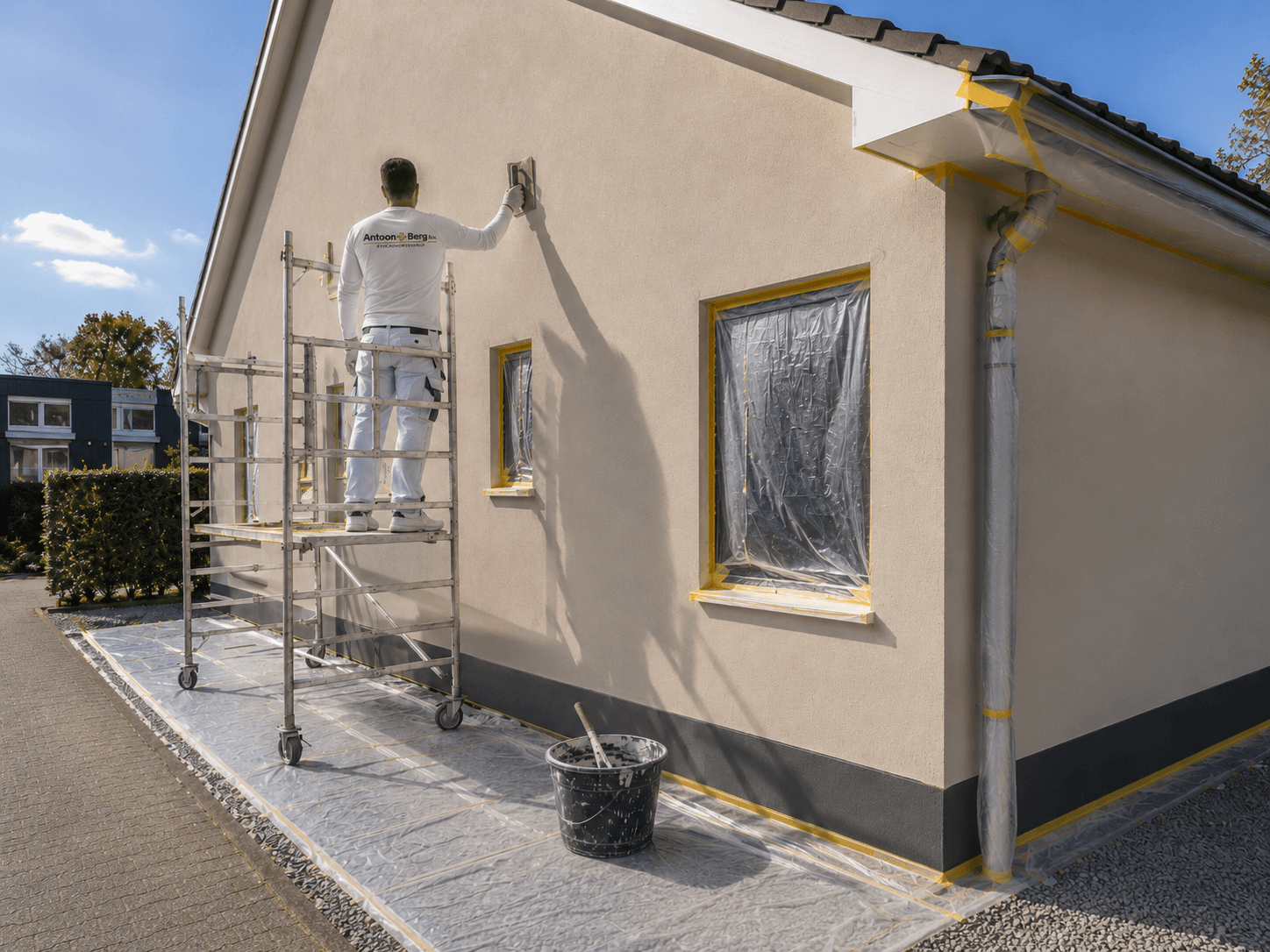 Buitenstucwerk op gevel van een particuliere woning